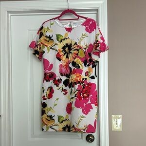 New York & Company Floral Midi Dress - Pink, Yellow, Black